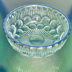VINTAGE SERVING BOWL CRYSTAL/GLASS THUMBPRINT & SILVERPLATE WAVY LIP FRANCE